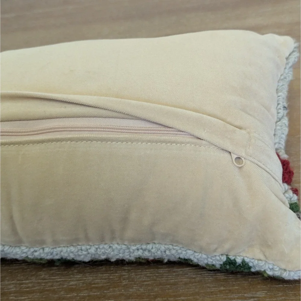 Cardinals Red Birds Wool Latch Hook Velvet Lumbar Decorative Pillow 24